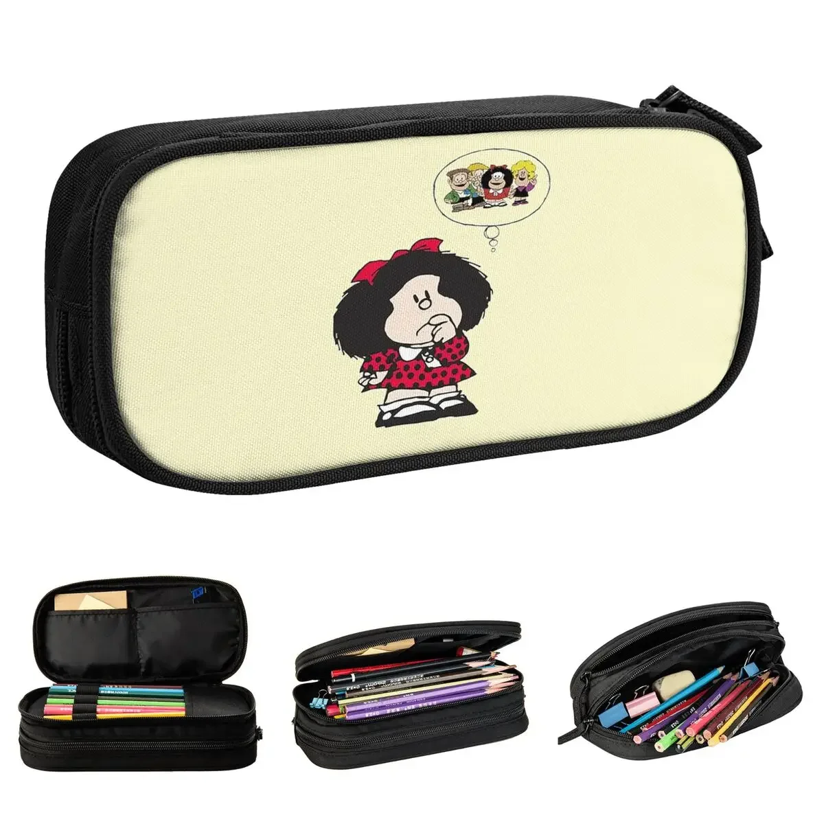 Mafalda Quino Comics Humoriste Cartoon Pencil Cases Humor Pen Holder Bag Student Large School Supplies Zipper Pencilcases