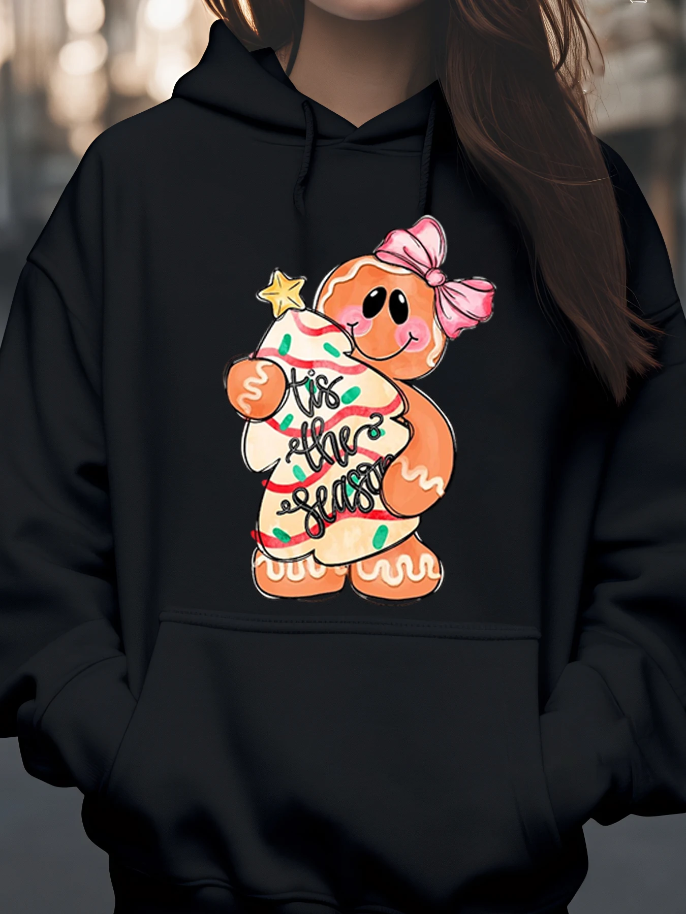 Gingerbread Cookie Kiss the Season Moletom com capuz de Natal para mulheres