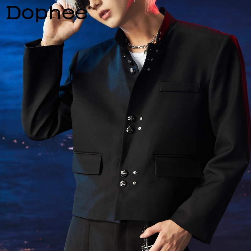 

Men's 2025 Autumn New Chinese Style High-End Fashion Tailored Coats Male Stand Collar Button Loose Comfort Short Style Blazers
