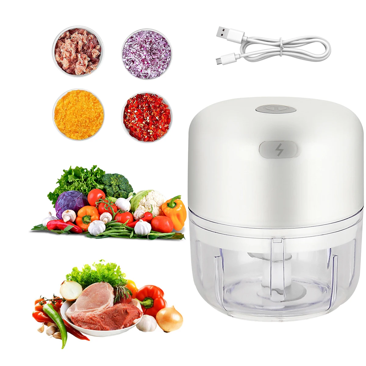 100-ml-Küchenmaschine für Fleisch, Zwiebeln, Gemüsehacker, kabelloser elektrischer Knoblauchhacker, tragbarer kabelloser Mini-Mixer