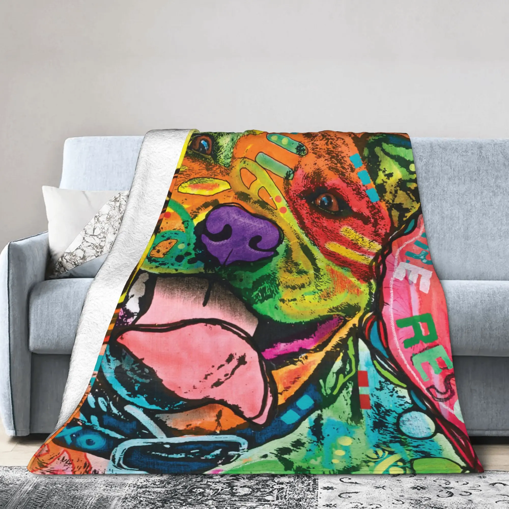 Custom Beware Of Pit Bulls Dog Canine Blankets Warm Flannel Animal Painter Throw Blanket for Sofa Office Bedspreads