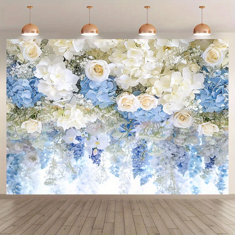 White blue flower background Birthday graduation photography background wall decoration studio props living room banner