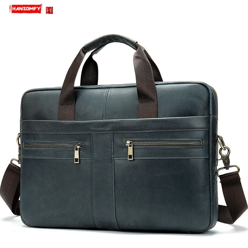 

2024 Business Men's Briefcase Brand Leather Men Handbags Laptop Bag Male Cowhide Travel Shoulder Bags Large Capacity 15.6 Inch