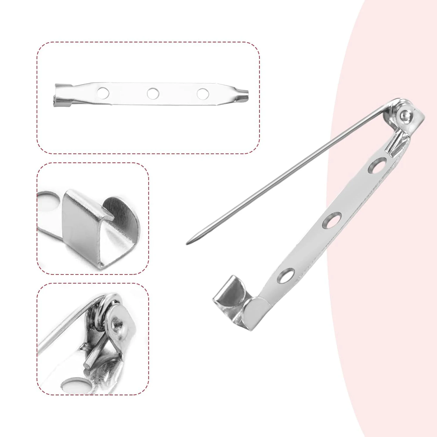 Picture 6: 100pcs Brooch Pin Backst 20mm/25mm/35mm/45mm Silver Bar Pins & Clasp Backings for Jewelry Making Badges Crafts Name Tags and DIY