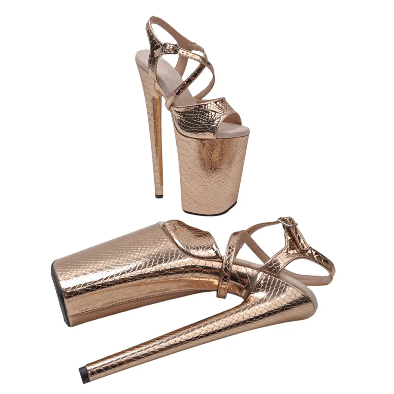 Leecabe 23CM / 9inches Snake PU Upper Open Toe Fashion Platform High Heels Sandals Stripper Heel Pole Dance Shoes