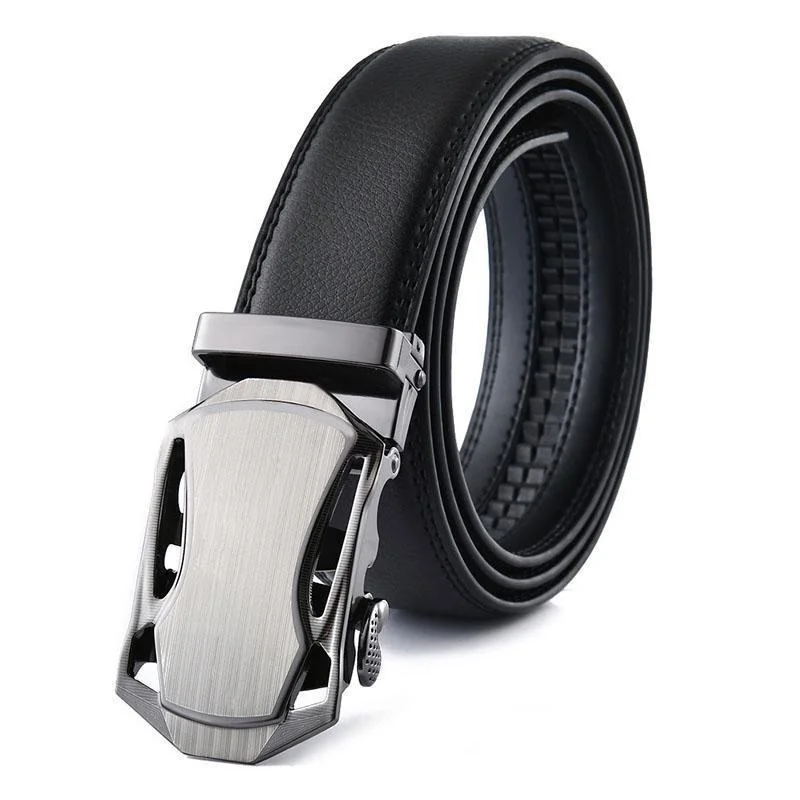 حزام بإبزيم تلقائي للرجال - حزام خصر نحيف من الجلد المتين، قابل للتعديل للجينز والعمل، كاجوال للعمل
