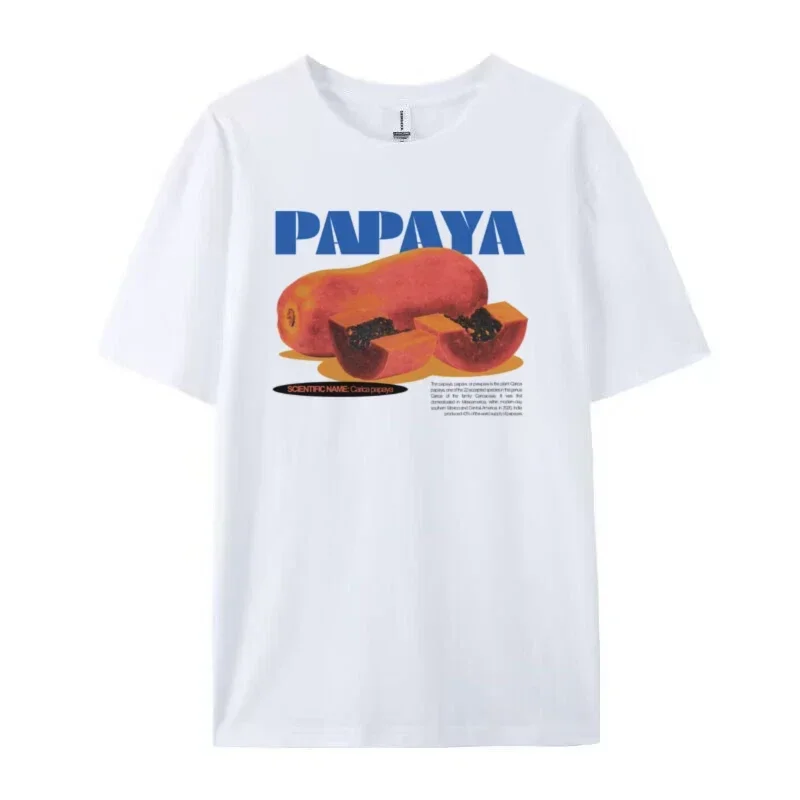 Papaya Print Retro Style T Shirt Women Summer Cute Aesthetic Fruit T-Shirts Loose Grunge Streetwear Tops Unisex Vintage Clothes
