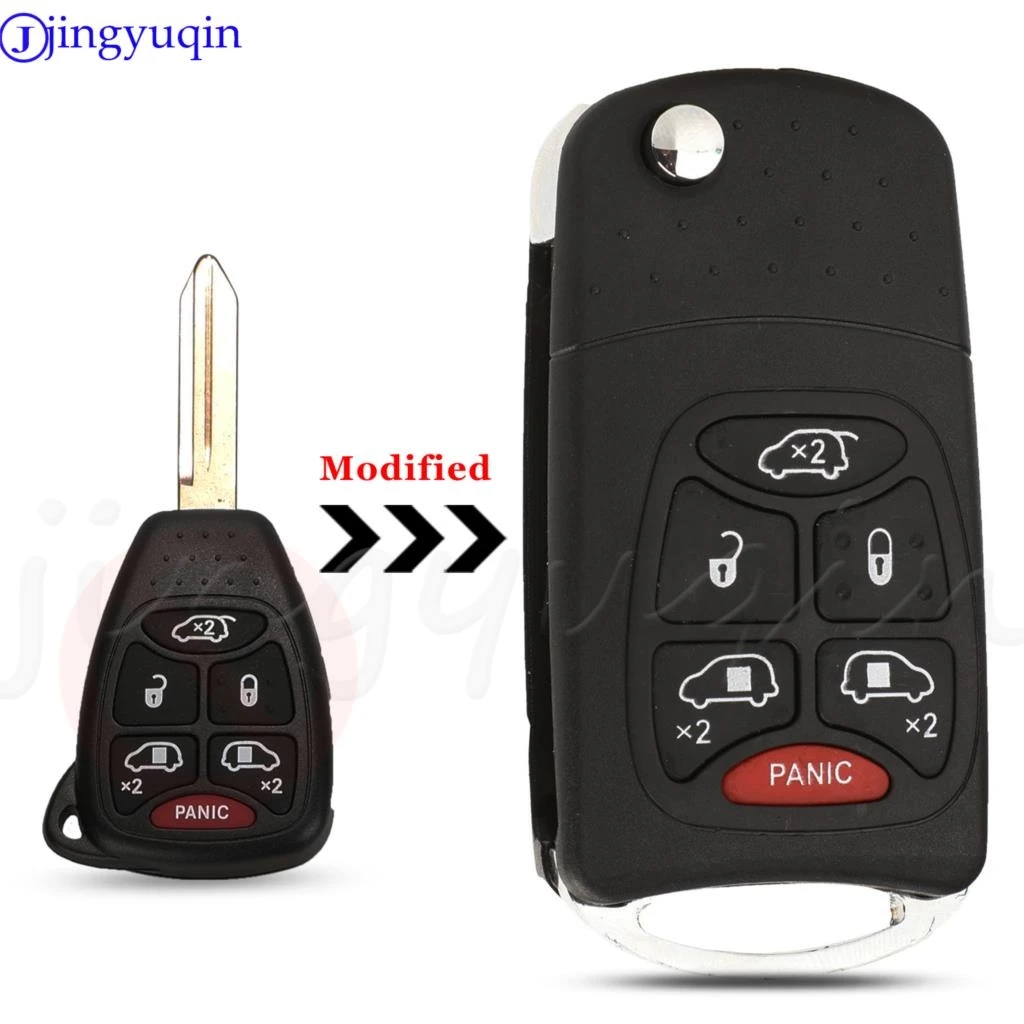 jingyuqin 6 Buttons Flip Remote Key Case Shell for Chrysler Town Country for Dodge Grand Caravan for Jeep Key Shell Replacement