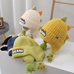 Baby autumn and winter hat cute super cute dinosaur modeling wool hat winter boys and girls warm pullover knitted