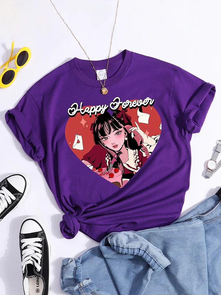 Happy Forever Be A Bright Girl T-Shirts Original Hipster Clothes Round Neck Loose Tshirts Trend Individual  Women T-Shirt