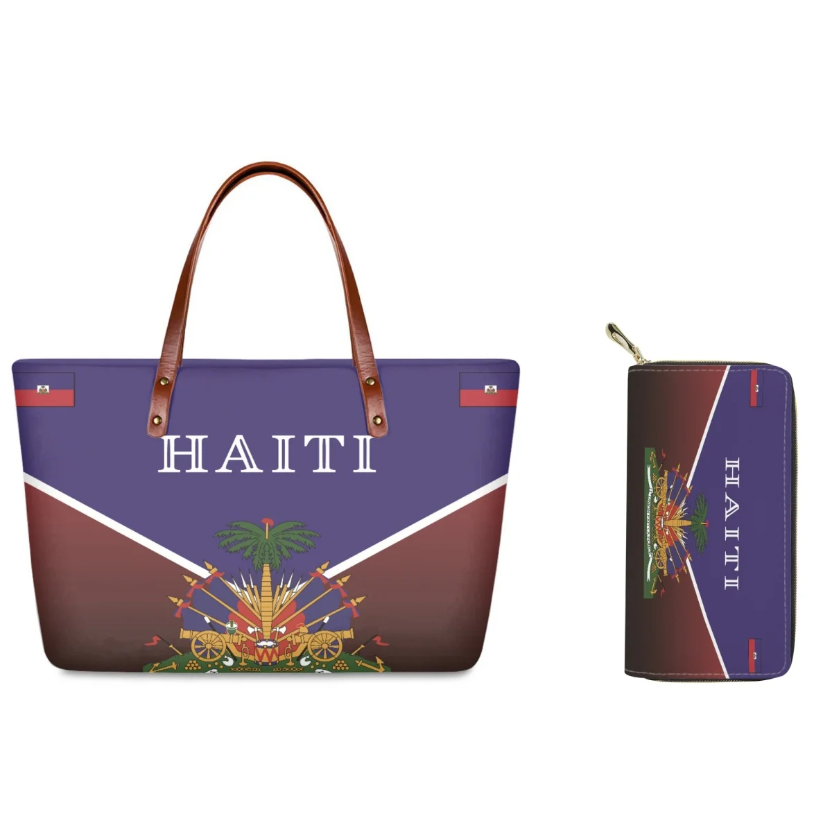 

FORUDESIGNS Haiti Flag Design Combo Handbag Large Capacity Ladies Wristlet Wallet Fashion Luxur Design Women's Bags Journey