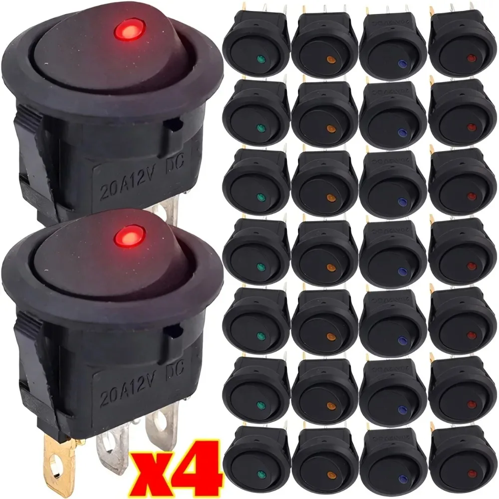 12V LED Boat Switch with Light Car Truck Rocker Switch on/Off Control SPST 3 Pin 2 Position for Marine Auto Round Toggle Switch