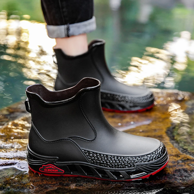 

Классические британские водонепроницаемые рыболовные сапоги для ходьбы по воде, защита для ног, спортивные черные дождевые ботинки, идеально подходят для дождливой погоды, мужские ботинки