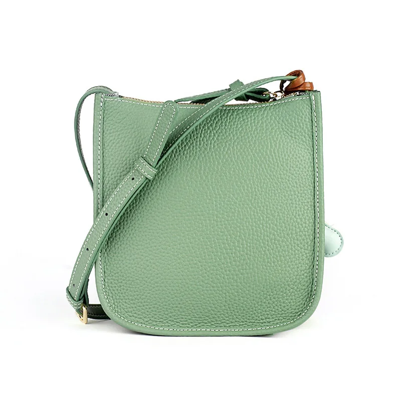 2023 Green Crossbody Bag with Horse Charm 100% First Layer Cowhide Leather Female Shoulder Bag Small Daily-use Phone Purse