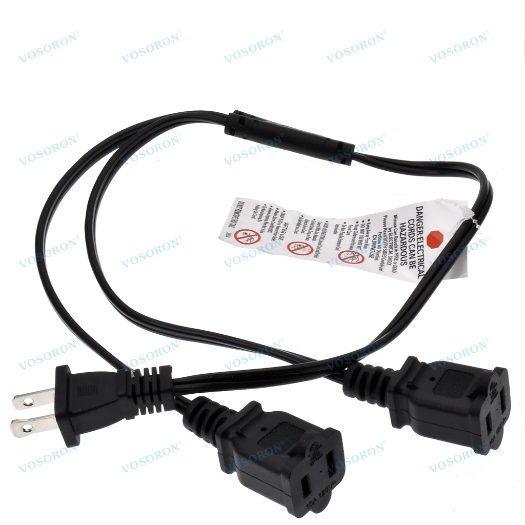 Nema 1-15P to Dual 1-15R Splitter Cable Polarized,US AC 2-Prong Male and Female Power Cable SPT2 18AWG 10A/125V