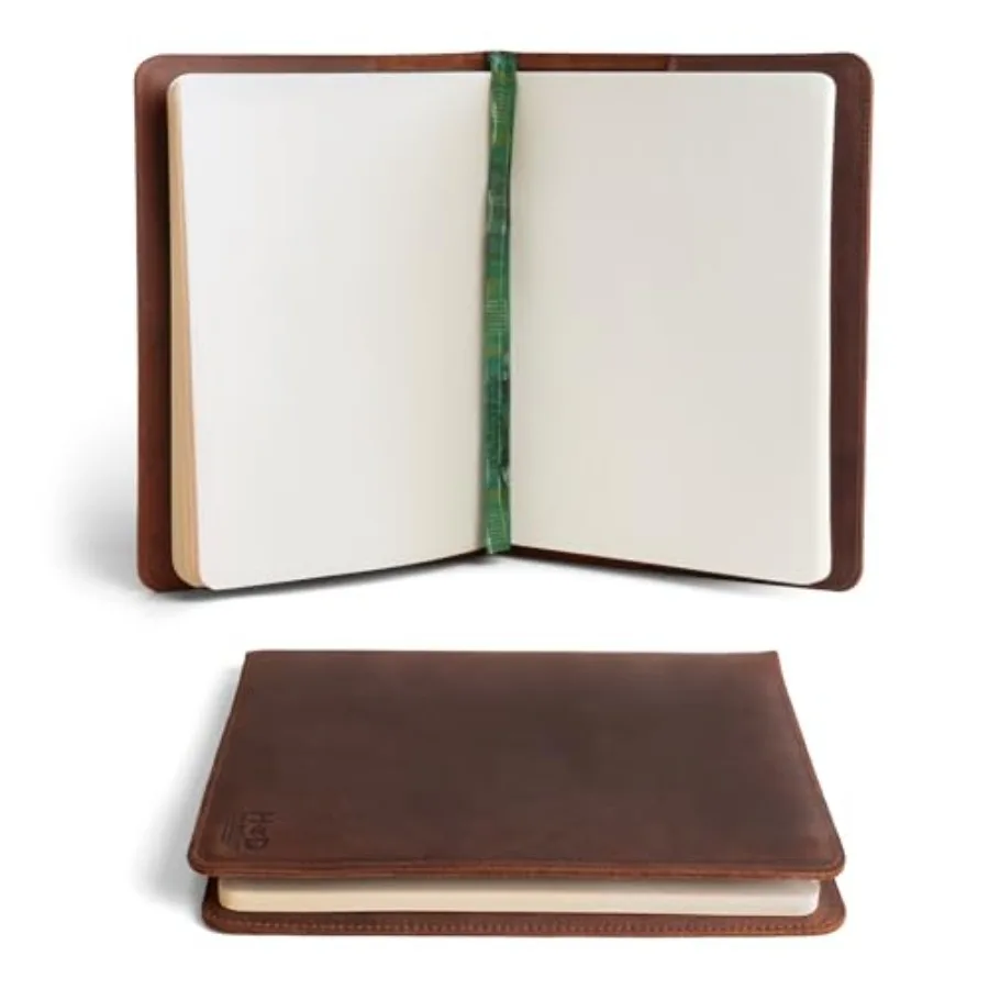 

Journal Cover Compatible with Moleskine XL 7.5 x 9.75 in with Strap, Refillable Case, Personal Planner, Full Grain Leather, Han