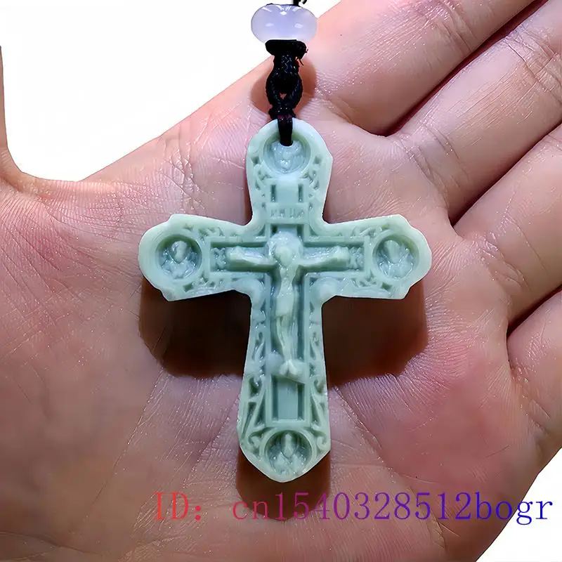 Natural Real Jade Cross Pendant Necklace Luxury Accessories Designer Charm Gift Carved Jewelry Vintage Stone Chinese Amulet