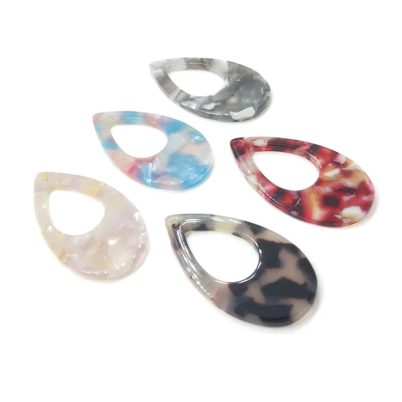 New 4 Pieces 37mm High Quality Water Drop Shape Acetic Acid Resin Smooth Charms Pendant for DIY Earring Jewelry Accessories