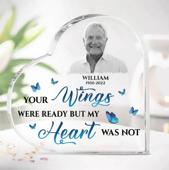 Grandma Wings Print Crystal Acrylic Heart Plaque Memorial Bereavement Gift for Loss of Grandmother Keepsake Sign Home Decoration