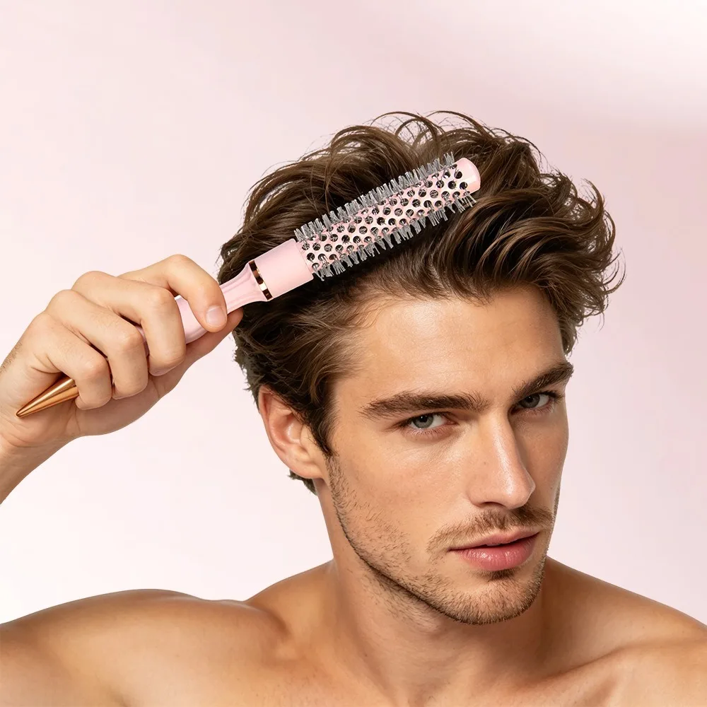 Aluminum Tube Curly Hair Roller Comb Heat-Conducting Professional Hot Cylinder Comb Round Breathable Blow Dry Brush Bangs