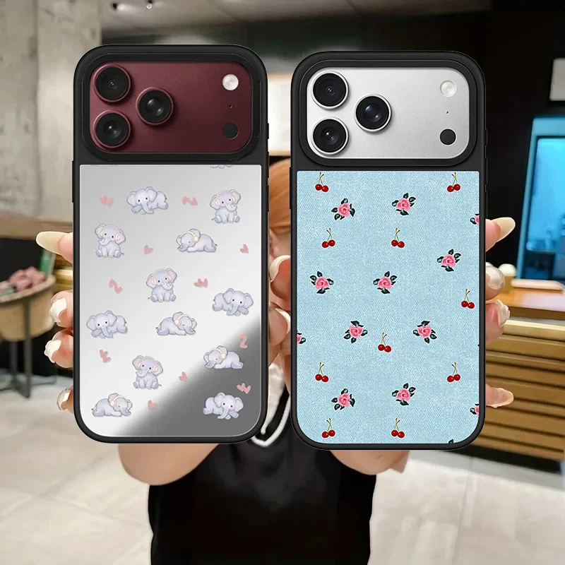 Cartoon Elephant Flower Pattern Mirror Surface Magnetic Case: Compatible with IPhone 18 17 16 15 14 13 Pro Max 18Pro