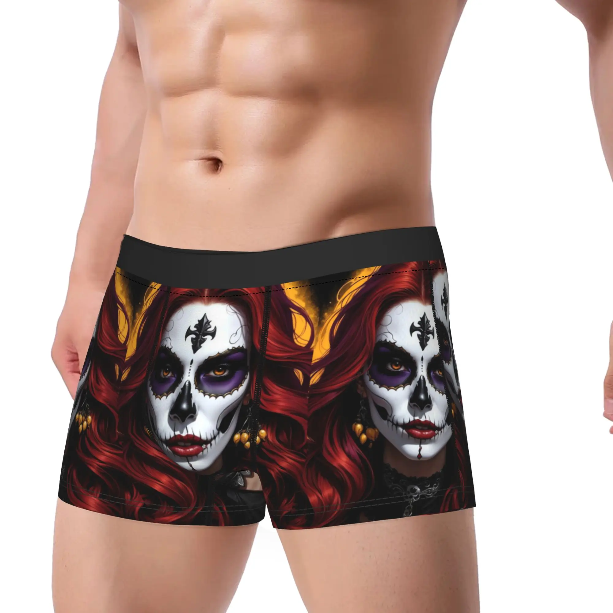 Gothic Sugar Skull Lady Underwear  Funny Panties Printing Boxer Brief For Male Pouch Oversize Boxershorts