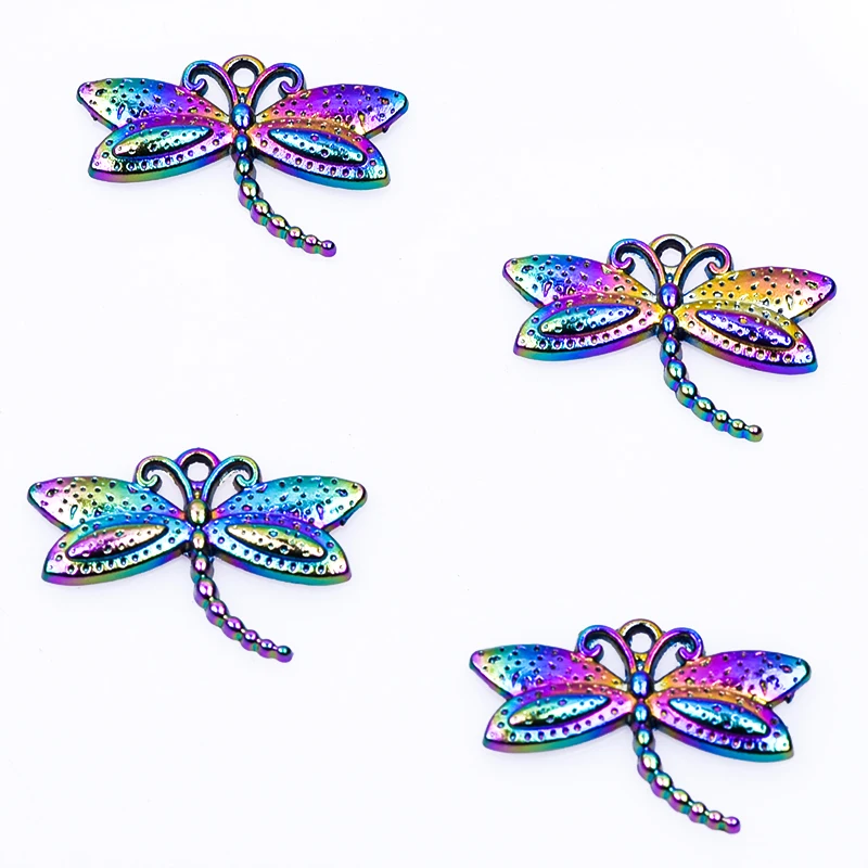 10pcs Dragonfly Hawk Moth Charms Rainbow Color Butterfly Owl Spider Charms Alloy Pendant For Jewelry Making DIY Necklaces Gifts