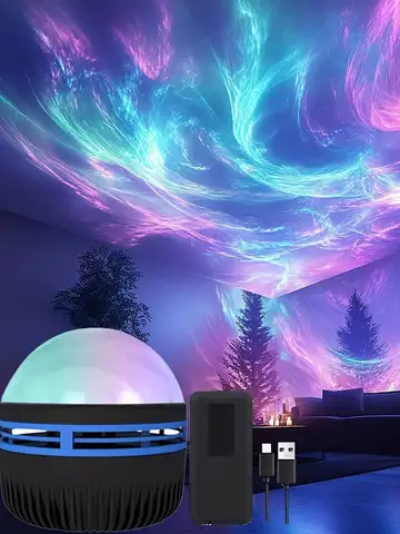 1pc LED Northern Lights Projection Lamp,Aurora Borealis Effect,Remote Control,USB Powered,Color-Changing Light,For Bedroom Decor