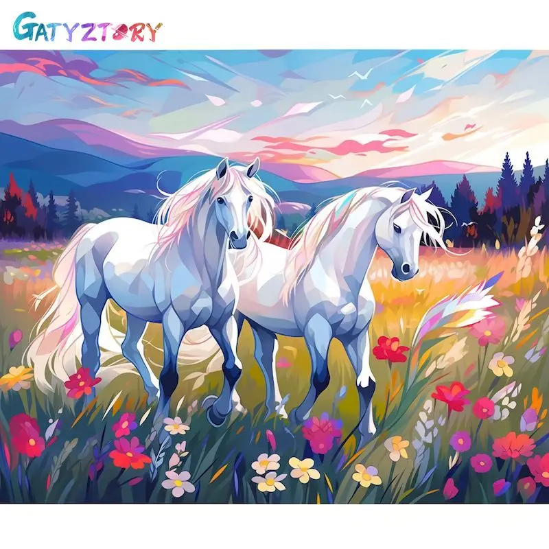 

GATYZTORY Painting By Numbers White Horse Drawing On Canvas Handpainted Gift Diy Crafts Picture By Number Kits Home Wall Art