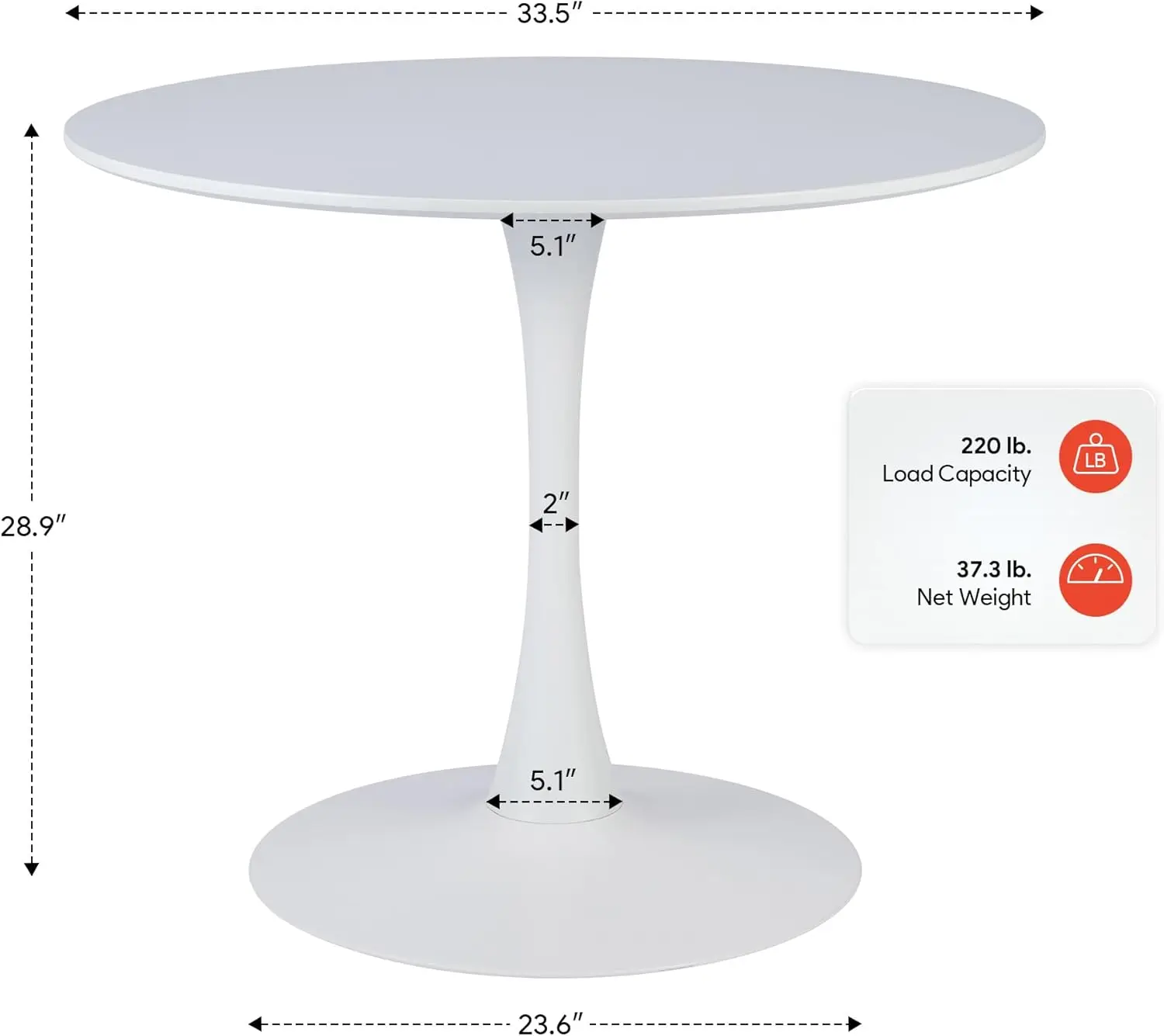 Round Dining Table, 33 Inch Tulip Table with MDF Top and Steel Base, Small Pedestal Table for Dining Room Kitchen