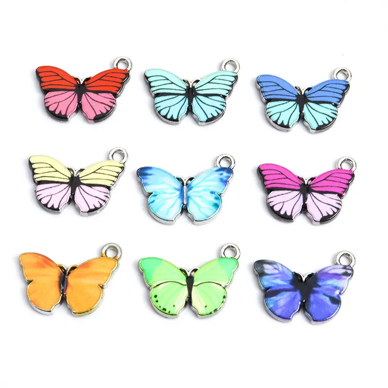 10Pcs Kleurrijke Vlinder Emaille Bedels Trend Afdrukken Multicolor Vlinders Hanger Diy Sieraden Leuke Oorbellen Ketting Armband