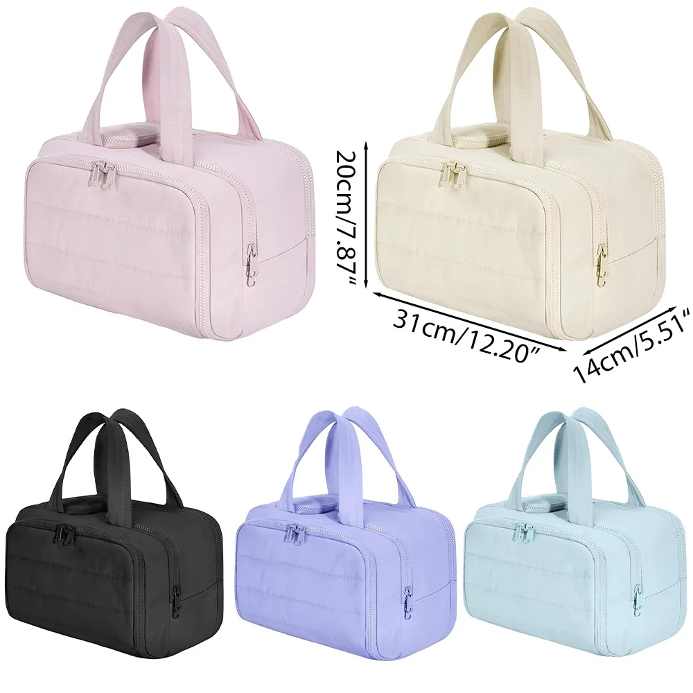 New Large Capacity Makeup Bag Handheld Toilet Bag Portable Fluffy Wide Opening Cosmetic Bag Partition Travel Toilet Organizer