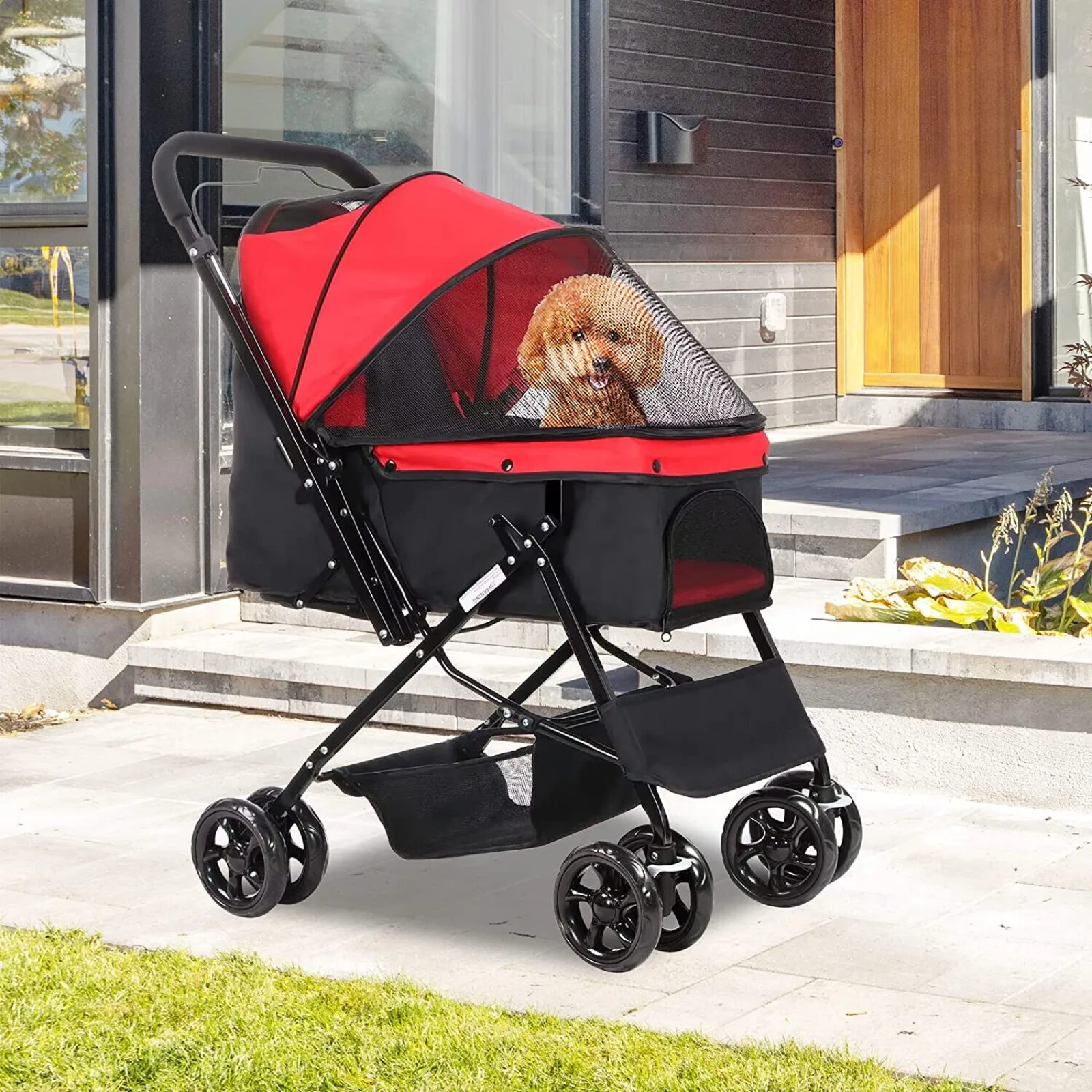 US 4-Wheel Folding Dog Stroller Cart Jogging Cat Dog Cage Pushchair