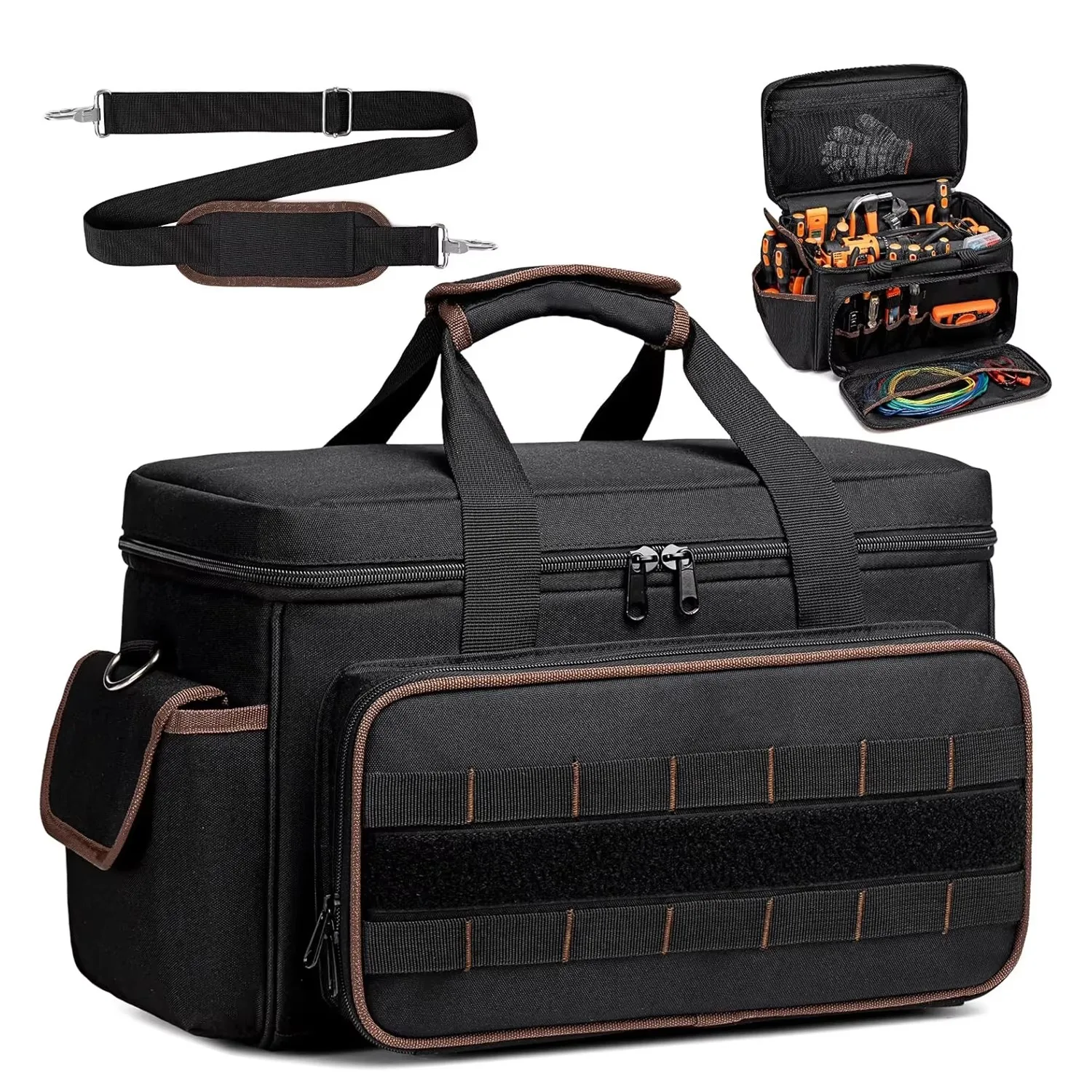 

17-дюймовый набор инструментов большой емкости, 20 карманов, портативный набор инструментов с плечевым ремнем, сумка для инструментов с широким горлышком для электриков-механиков