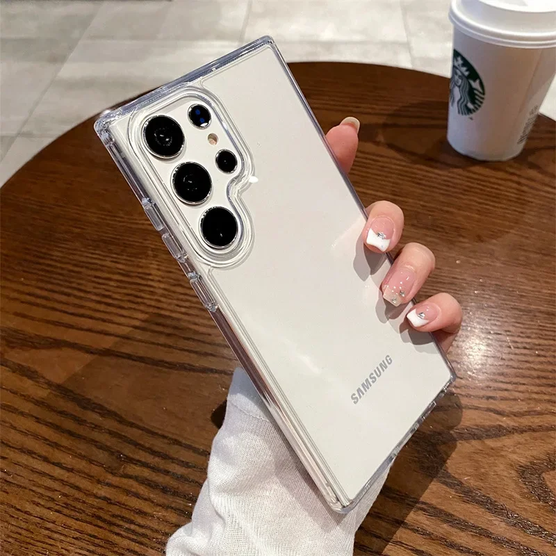 Luxury Transparent Hard Acrylic Phone Case For Samsung Galaxy S26 Ultra Plus Clear Shockproof Soft Bumper Cover For Galaxy S26