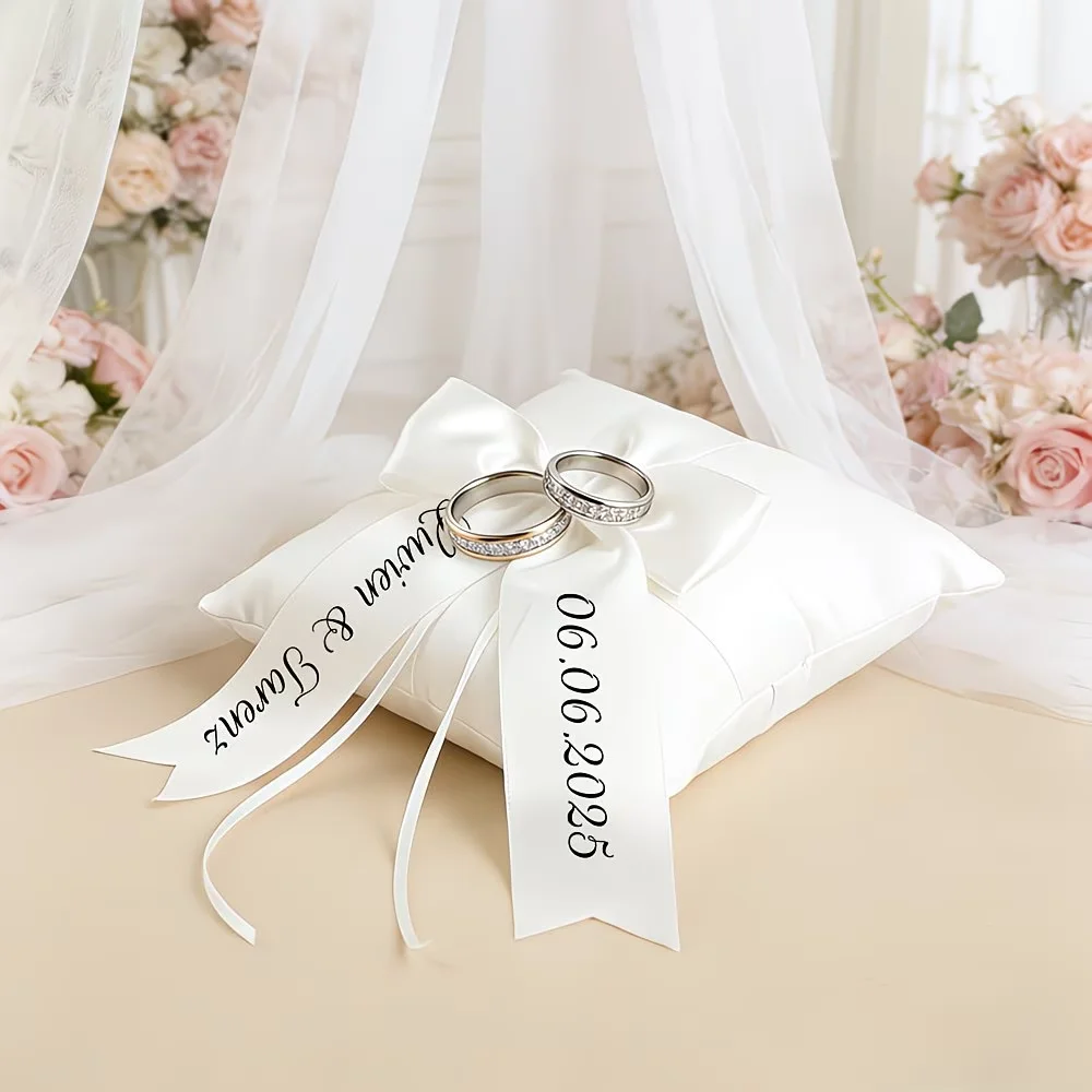 Personalisiertes weißes Hochzeitsringkissen, eleganter Ringhalter für Hochzeit, Verlobung, Brautgeschenk, Erinnerungsstück, Zeremonieartikel – Detail 3