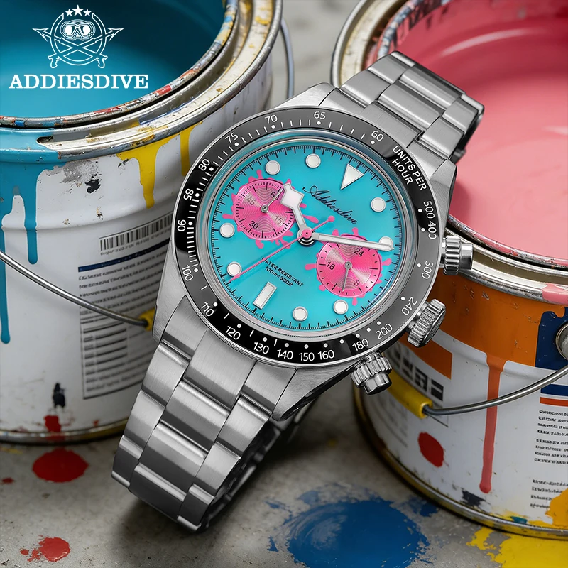 

ADDIESDIVE Ceramic Bezel Men's Quartz Watch Luminous VK64 Chronograph Bubble Mirror Glass Watches AD2520 relógio masculino Clock