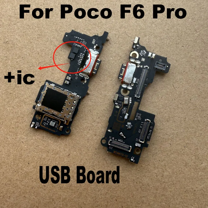 For Xiaomi Poco F6 Pro USB Charging Dock Port Mian Mother Mic Microphone Fast Connector Board Flex Cable Parts Replacement