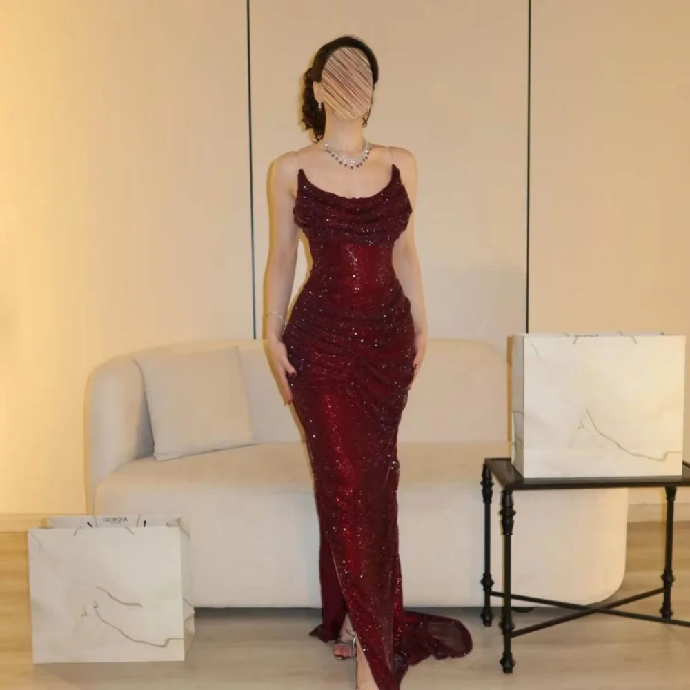 

Customized Exquisite Scoop Neck Mermaid Evening Dress Charming Sequins Prom Dress Sleeveless Party Gown вечернее платье