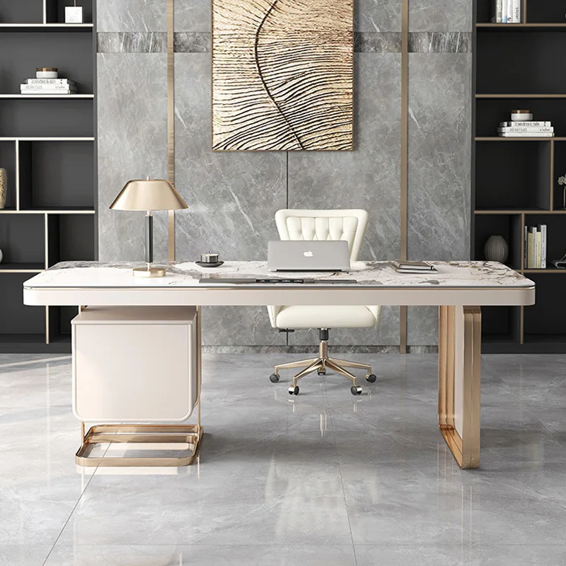 YAO Rock Slab Desk And Chair Combination Study Computer Desk Light Luxury Minimalist Modern Writing  Office