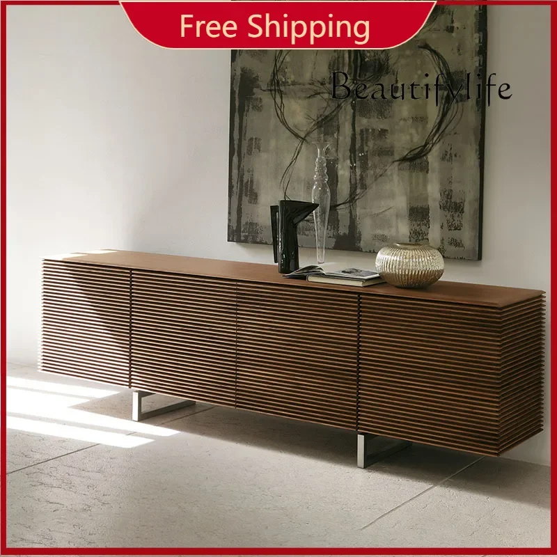 BJ X North American Black Walnut Wave Side Cabinet All Solid Wood Italian Minimalist Home Decoration Locker