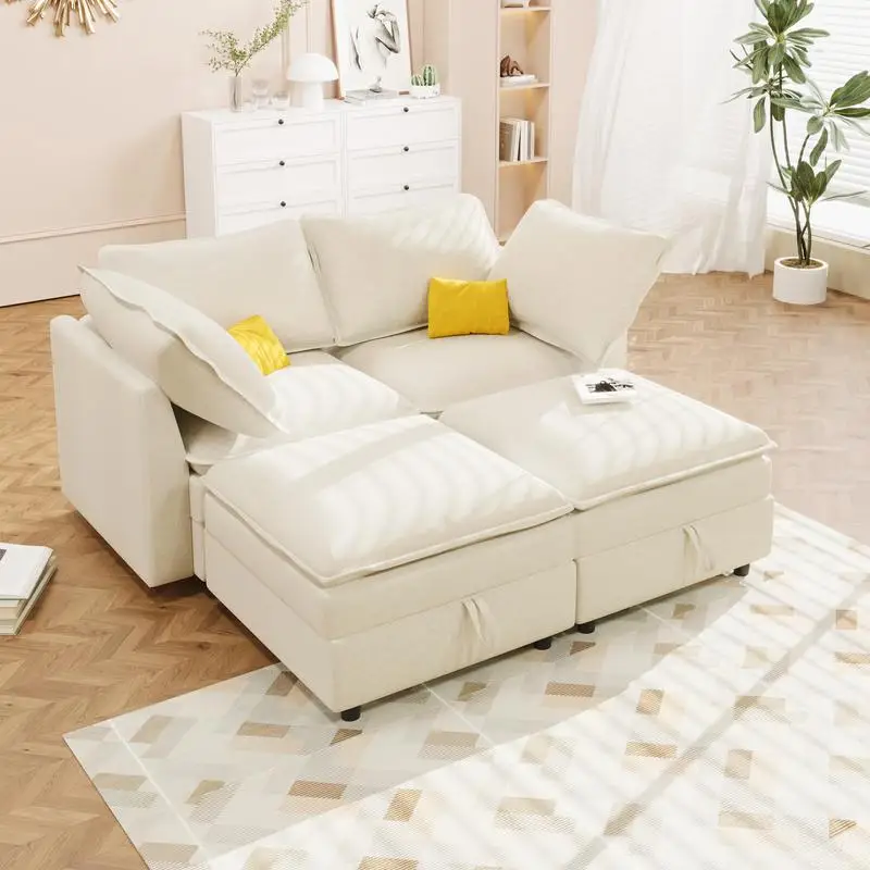 

Модульный диван из 4 предметов с местом для хранения вещей, свободная композиция, стильные подушки и подушки, удобные сиденья, прочный каркас