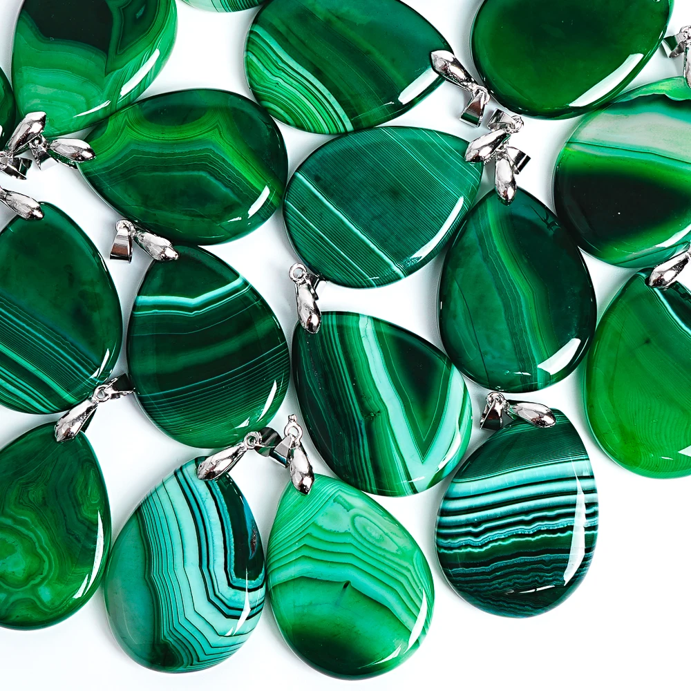 

1Pcs Green Teardrop Dyed Agate Pendant 40x30x7mm Gemstone Necklace Charms for Jewelry Making DIY Craft Beading Supplies