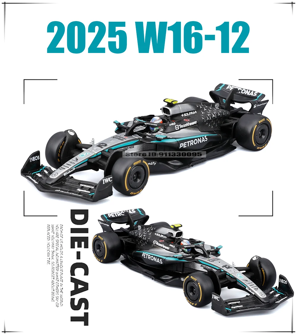 Bburago 1:43 F1 Mercedes-AMG 2025 W16 # 63 George Russell # 12 Kimi Antonelli SF25 RB21 Legierungsauto-Modell aus Druckguss, Sammlerstück – Detail 10