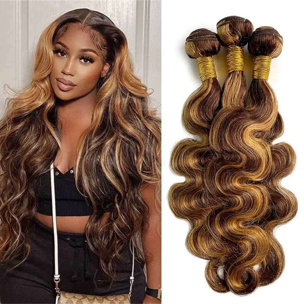 

4/27 Ombre Body Wave Highlight Human Hair Bundles 30 32 Inch Brazilian Raw Human Hair 100% Human Hair Weave Extensions For Women