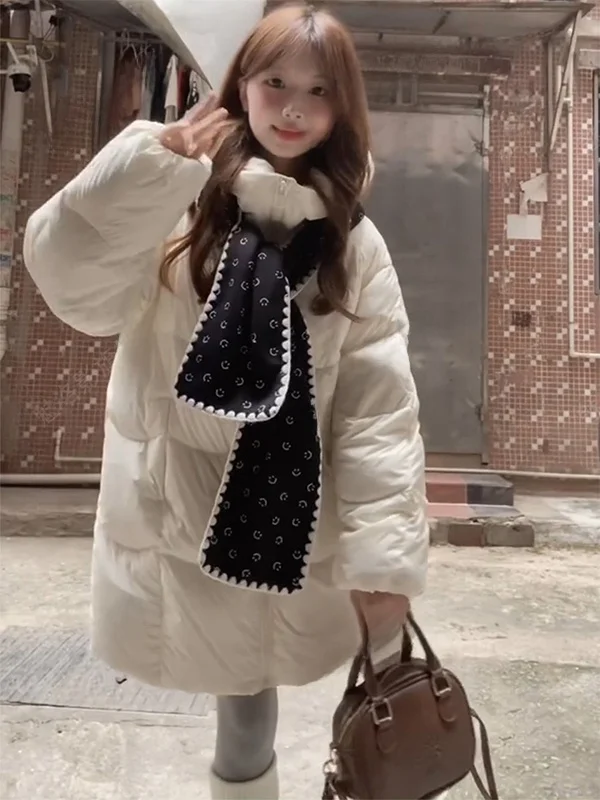 Korean Style Sweet Milk Fufu Cotton Jacket Women's New Small Size Mid-Length Cotton Clothes Winter Thickened Loose Cotton Coat