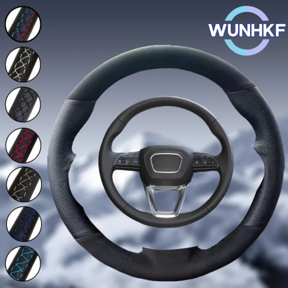 

Изготовленный на заказ черный автомобильный плетеный чехол на руль для нового Audi A4 B9 A5 Q2 Q7 S3 S4 TT TTS 2016-2018 из натуральной кожи