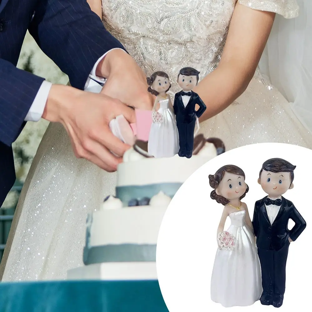 الديكور كعكة توبر ديكور تحصيل التماثيل تمثال راتنج الفن النحت تمثال تمثال العريس العروس الزواج الحلي #5