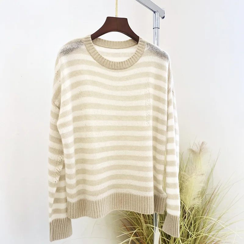 fall seasons casual soft striped 100% cashmere sweaters jumper