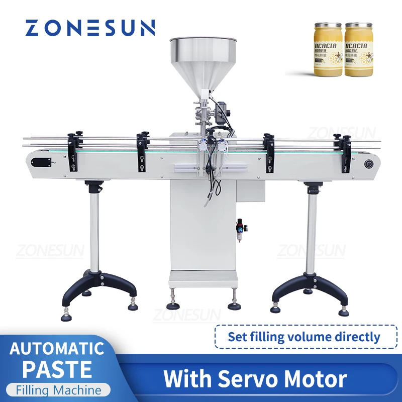 ZONESUN هوائيّ محرك معزز معجون سائل ماكينة حشو لزج كريم عسل كاتشب صلصَة الفلفل الحار خط إنتاج